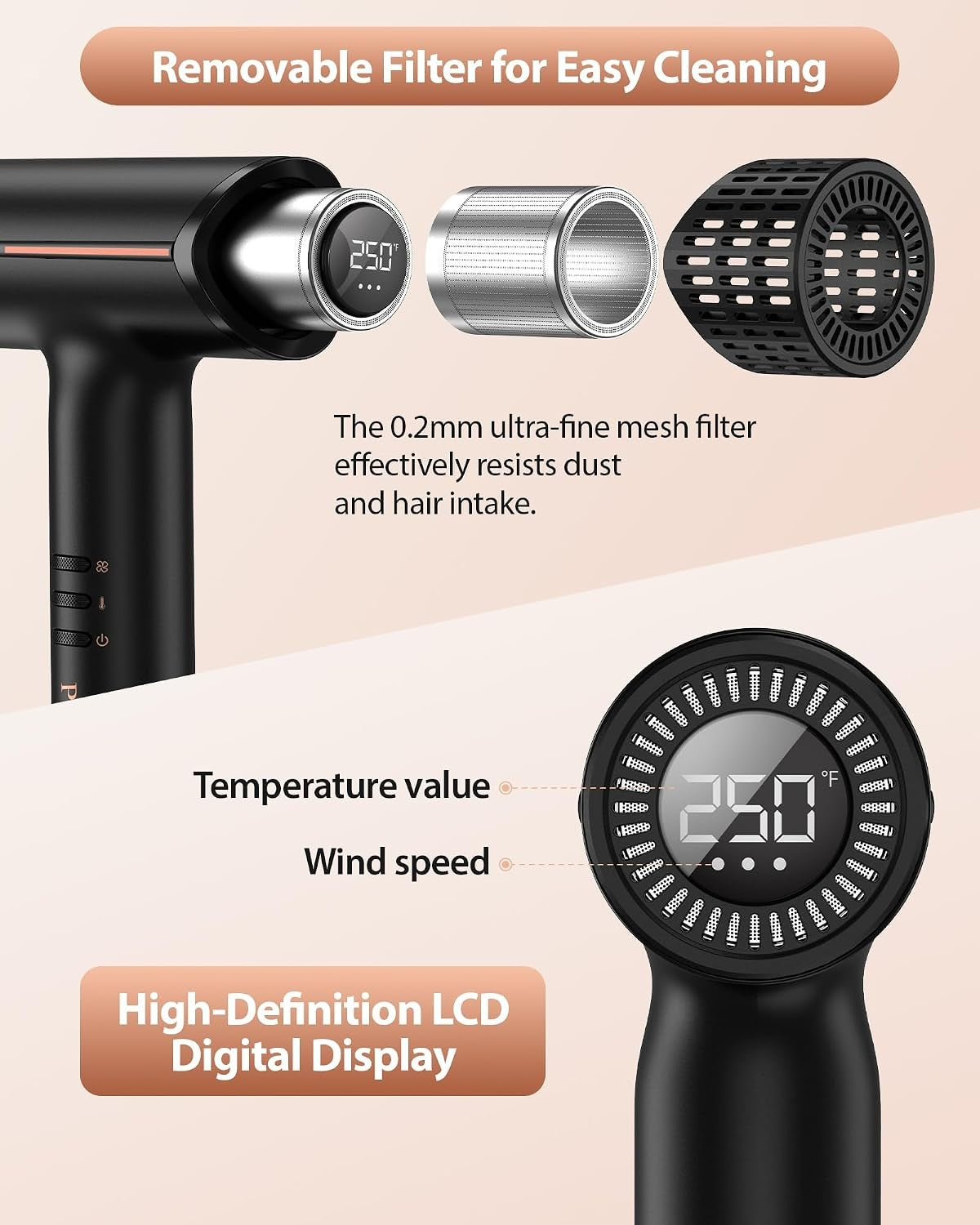 Professional Ionic Hair Dryer with Diffuser - Fast Drying Quiet Styling