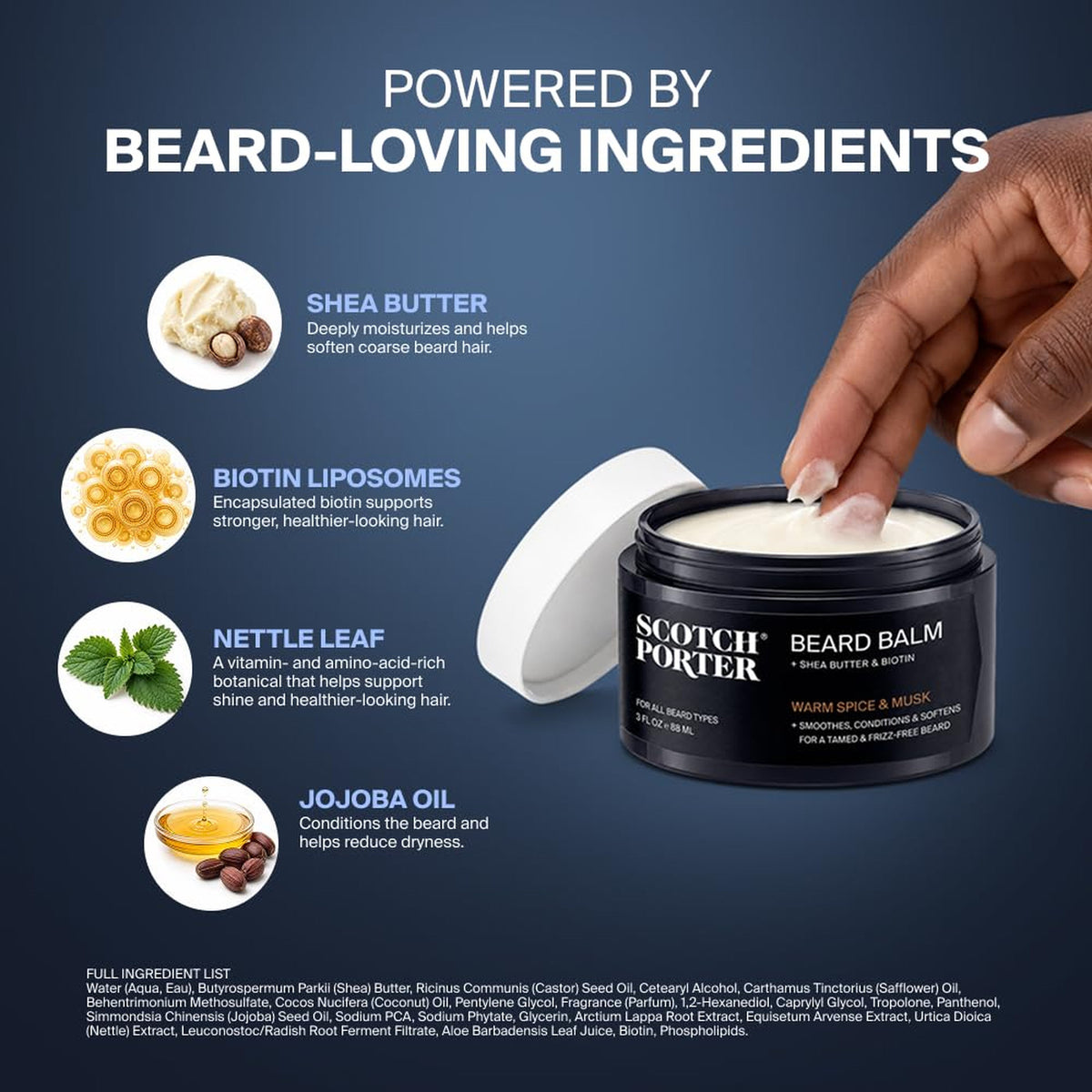 Men's Beard Conditioner Balm 3 oz Moisturizes & Softens Facial Hair - Warm Spice Musk Scent