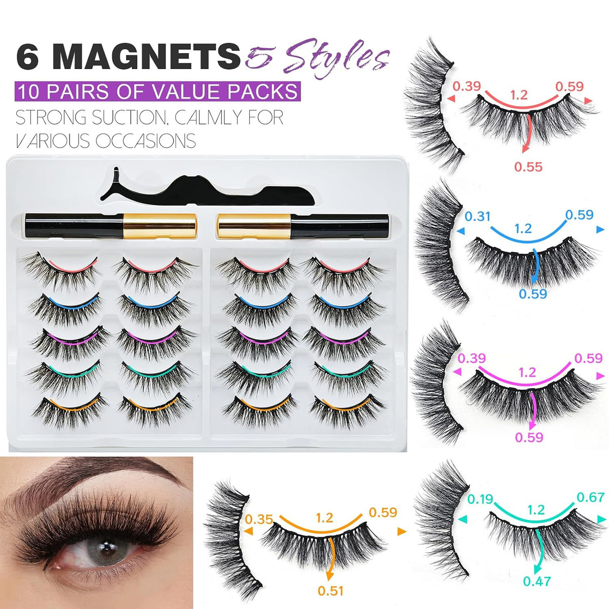 Magnetic Eyelashes with Eyeliner - Natural Look, Reusable 10 Pairs