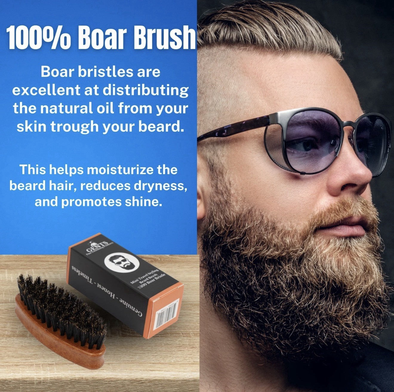 Mini Travel Beard Brush with 100% Boar Bristles - Portable Grooming Tool