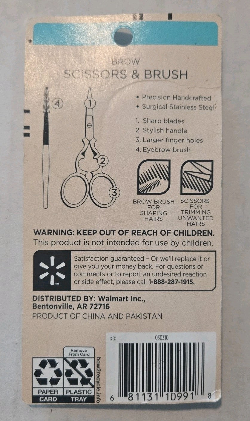 Equate Brow Thinning Scissors & Brush - Professional Eyebrow Grooming Kit
