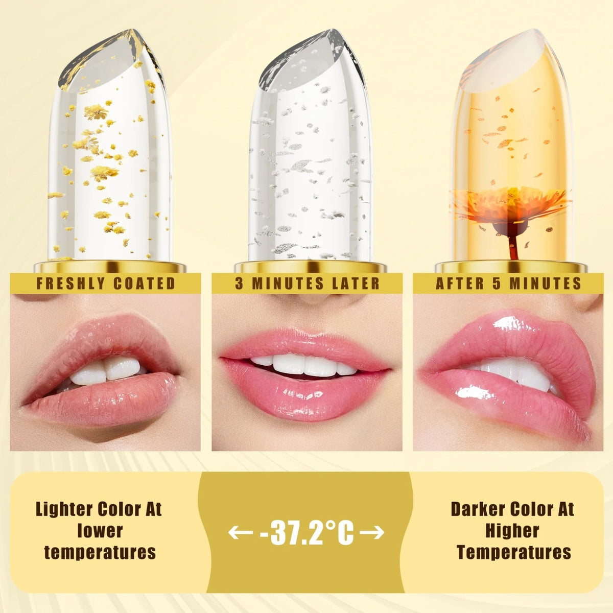 Color Changing Lipstick - Transfer Proof, Gold Crystal PH-Activated Clear Lipstick