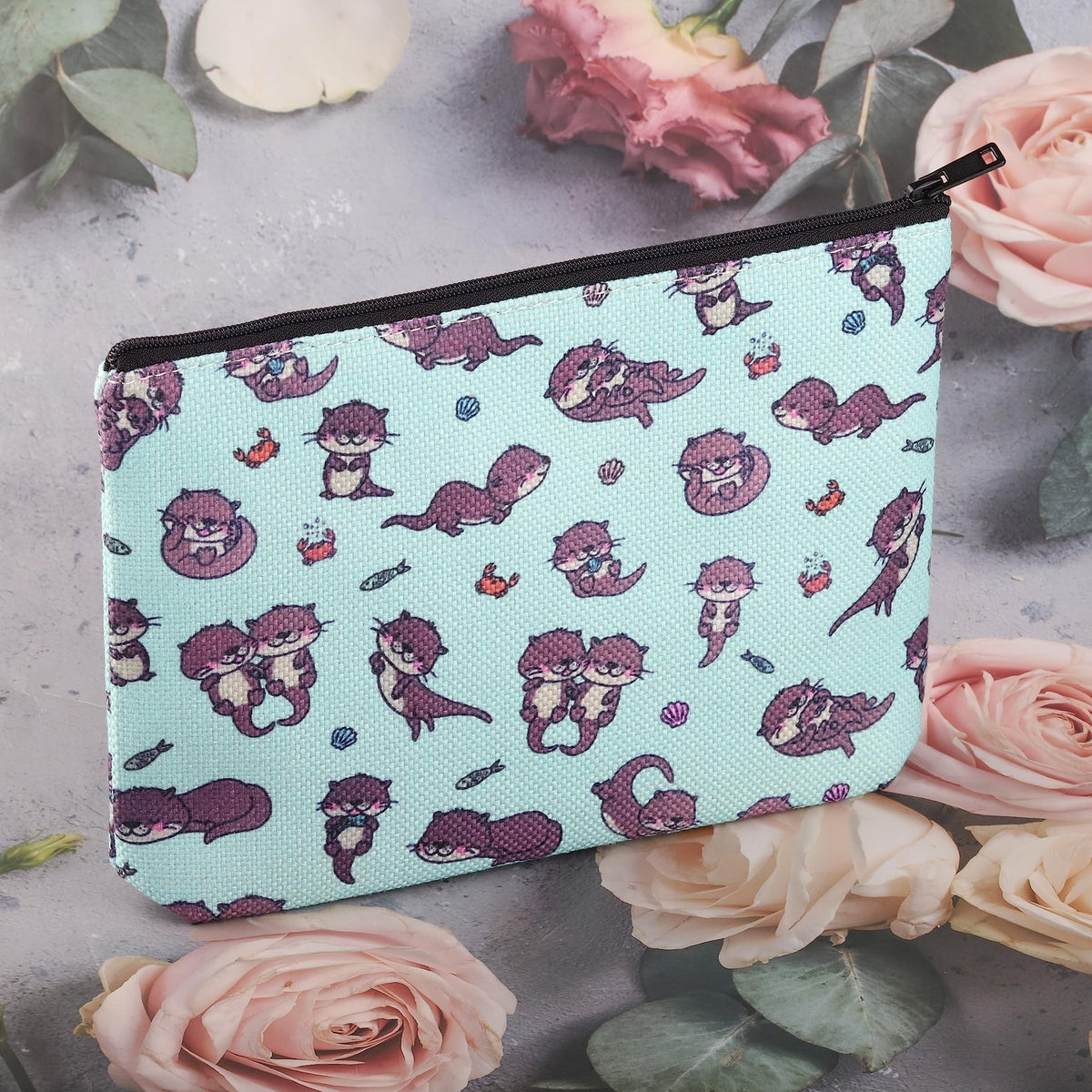 Sea Otter Makeup Bag Canvas Otter Gift Cosmetic Pouch Travel Organizer