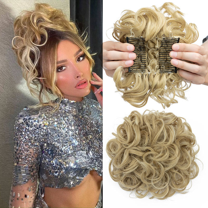 Women Ladies Curly Messy Bun Hair Piece Clip-In Extension - X-Large, Multiple Colors