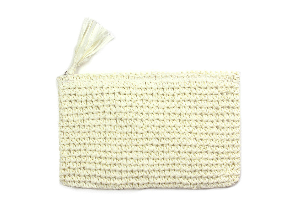 Woven Straw Tassel Clutch Bag with Zipper Closure - Light & Compact