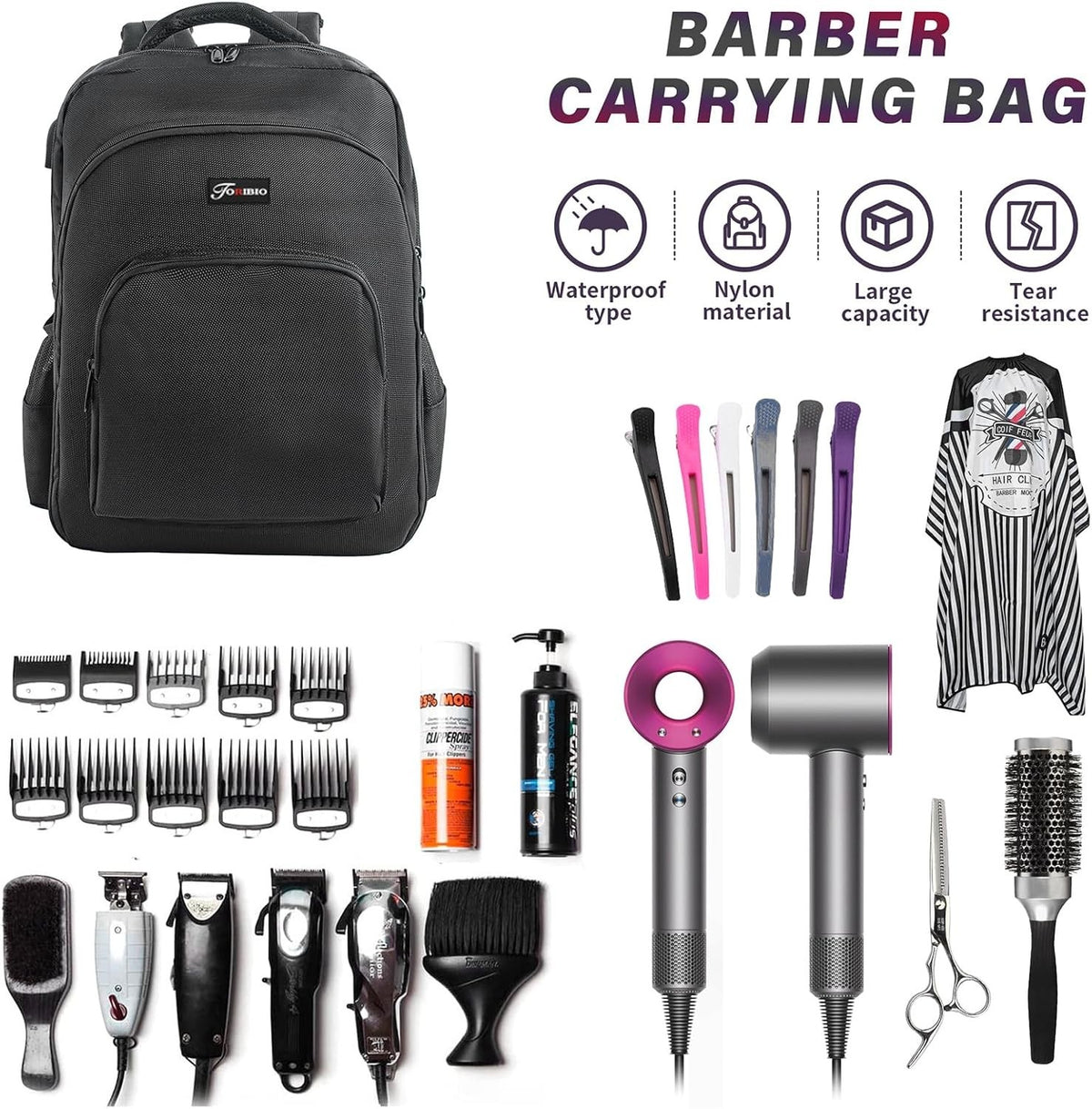 Professional Barber Supplies Backpack - Water Resistant, Large Capacity, USB Charging