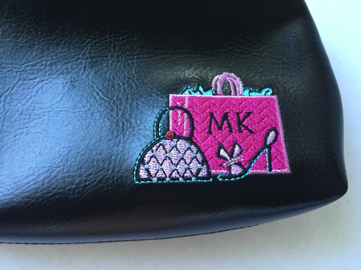 Personalized Cosmetic Bag Organizer Travel Makeup Pouch Black & Pink
