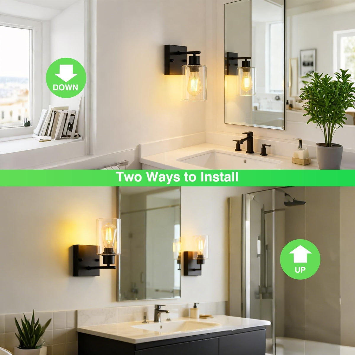 2-Pack Modern Matte Black Wall Sconces for Bathroom Vanity & Hallway