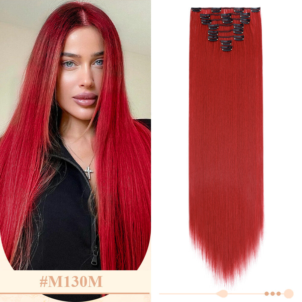 Clip-In Hair Extensions Full Head Ombre Highlight Synthetic Thick Hair 8-24 Inches