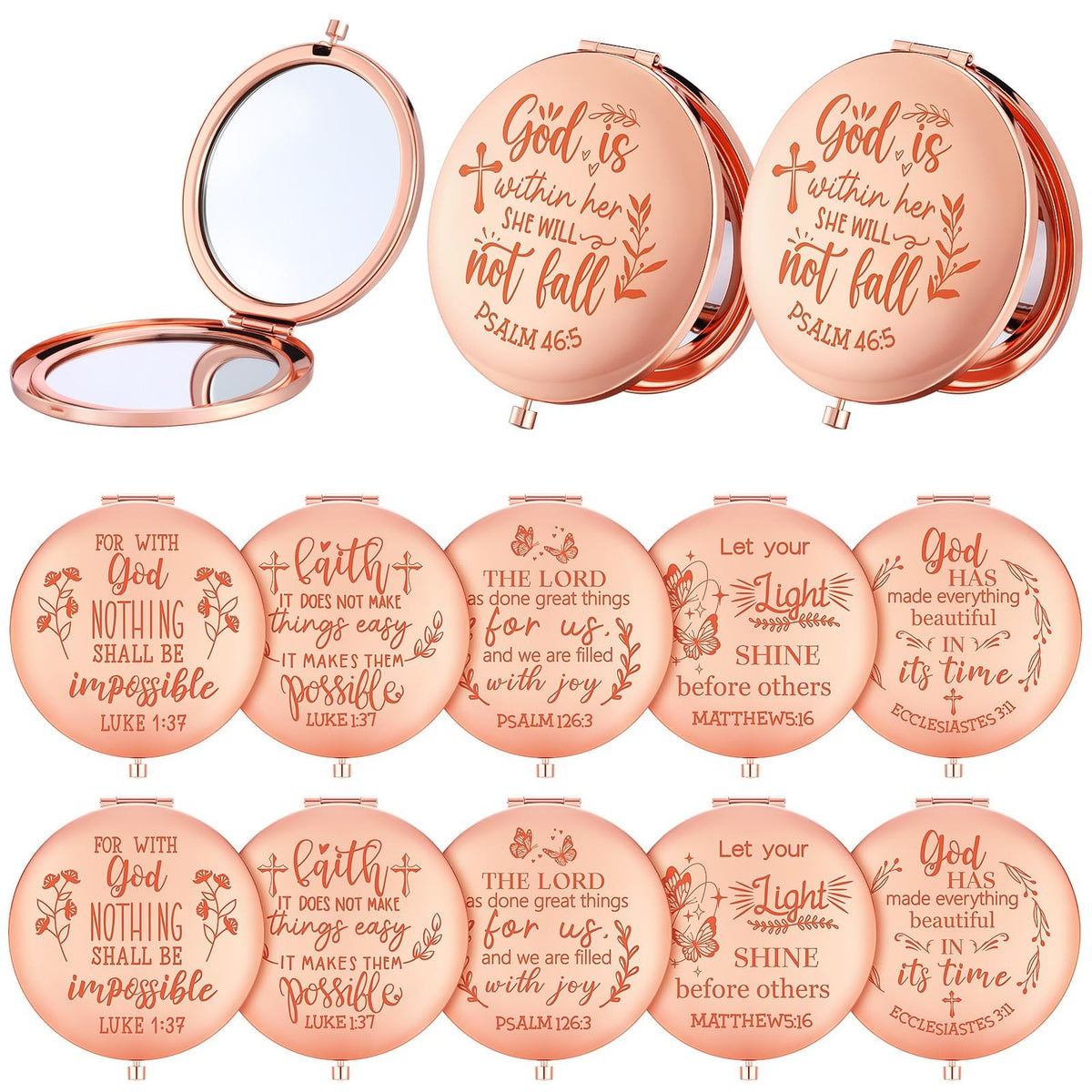 Easter Christian Gift Compact Mirrors - Set of 12 Inspirational Bible Verse Makeup Mirrors for Women