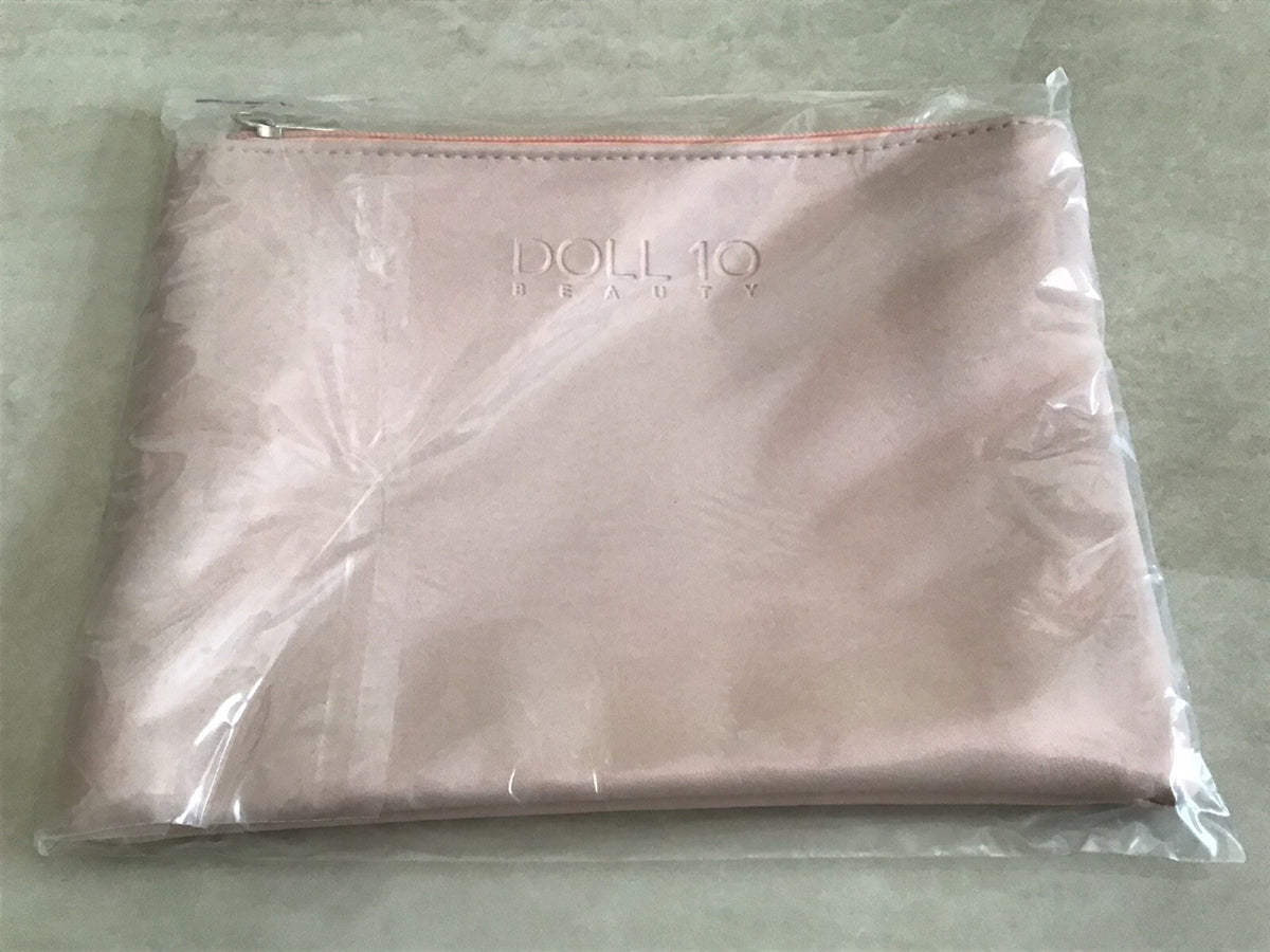 Doll 10 Cosmetic Bag - Light Pink Zippered Makeup Pouch with Peach Lining