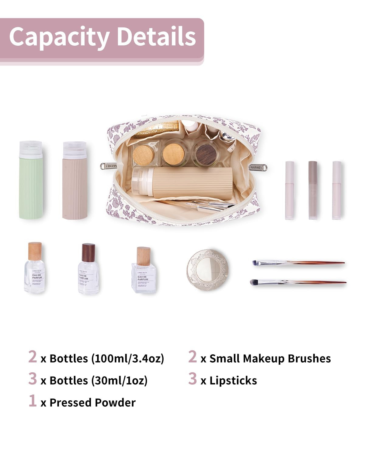 Cute Floral Makeup Bag for Travel and Purse - Small Waterproof Cosmetic Pouch