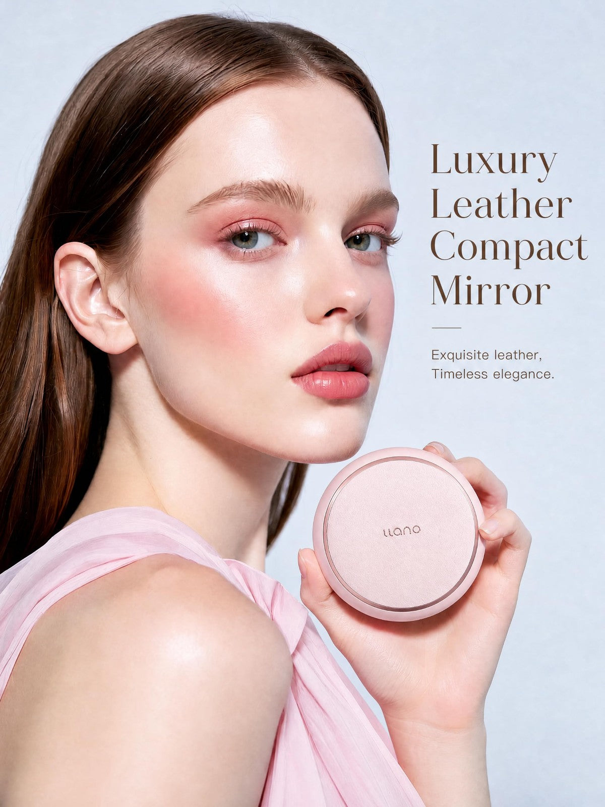 Lighted Travel Makeup Mirror with 1X/2X Magnification, Dimmable Compact Pink