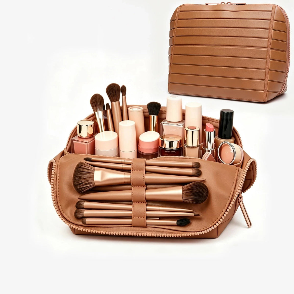 Travel Vertical Makeup Bag with Fold-Down Design & Adjustable Dividers