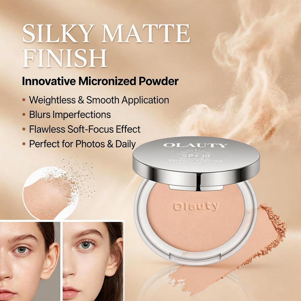 Mineral Powder Foundation with SPF 30+ - 4-in-1 Matte Cover, Light to Medium