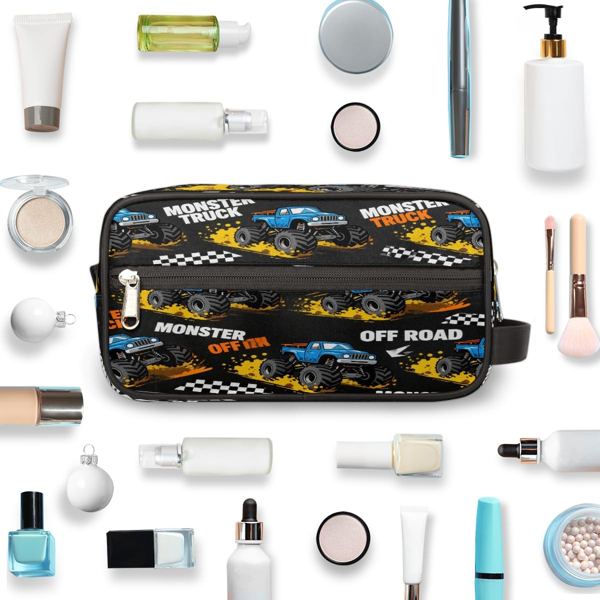Kids Waterproof Hanging Toiletry Bag Travel Organizer with Trucks Design