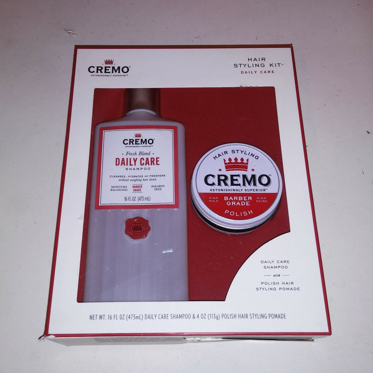 Cremo Hair Styling Kit Men's Gift Set Daily Use Shampoo & Pomade