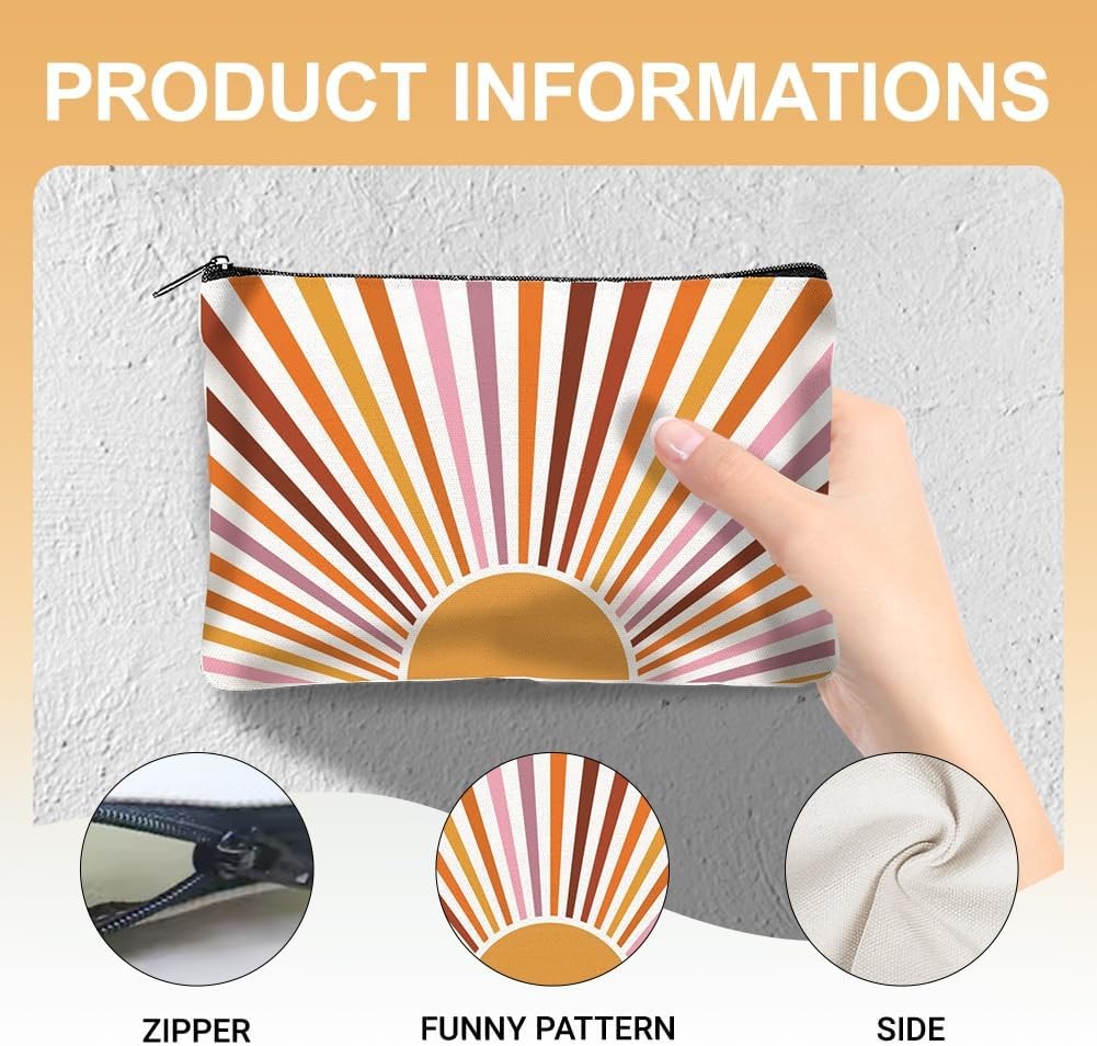 Sunshine Canvas Makeup Bags 4 Pack – Travel Cosmetic Pouches with Zipper, 9.06 x 5.9 inches
