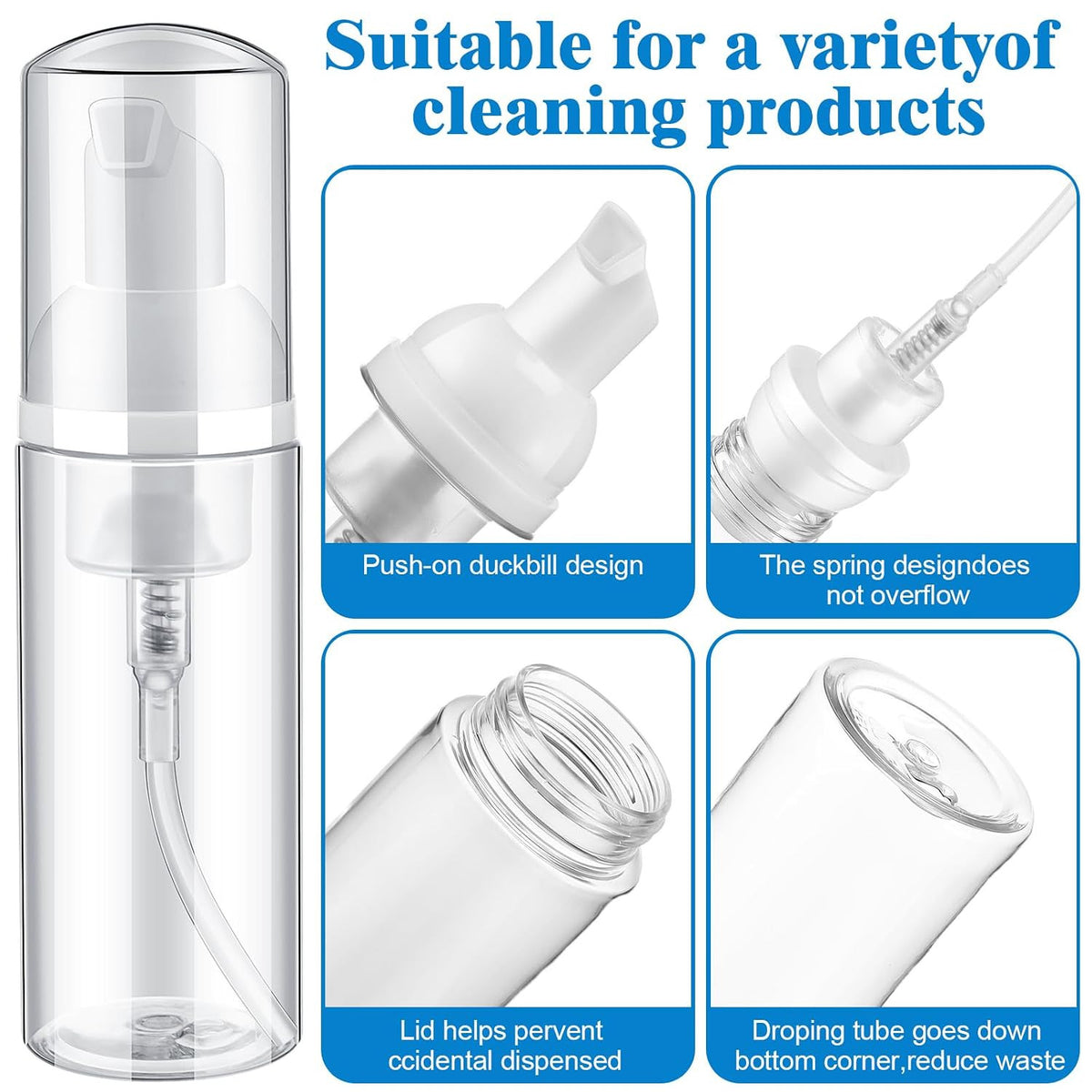 120 Pack 2oz Refillable Foam Pump Bottles Bulk Travel Soap Dispensers