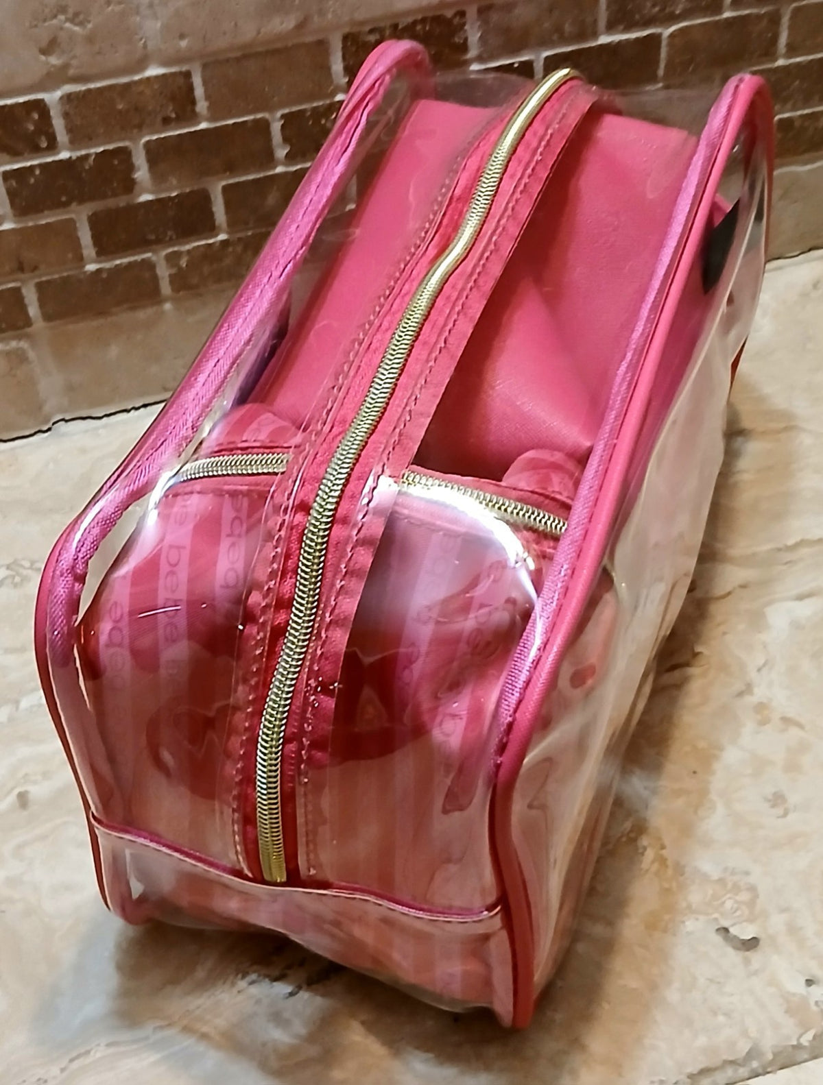 Pink Travel Makeup Bag Set with 2 Toiletry Bottles - 3 Piece Cosmetic Organizer