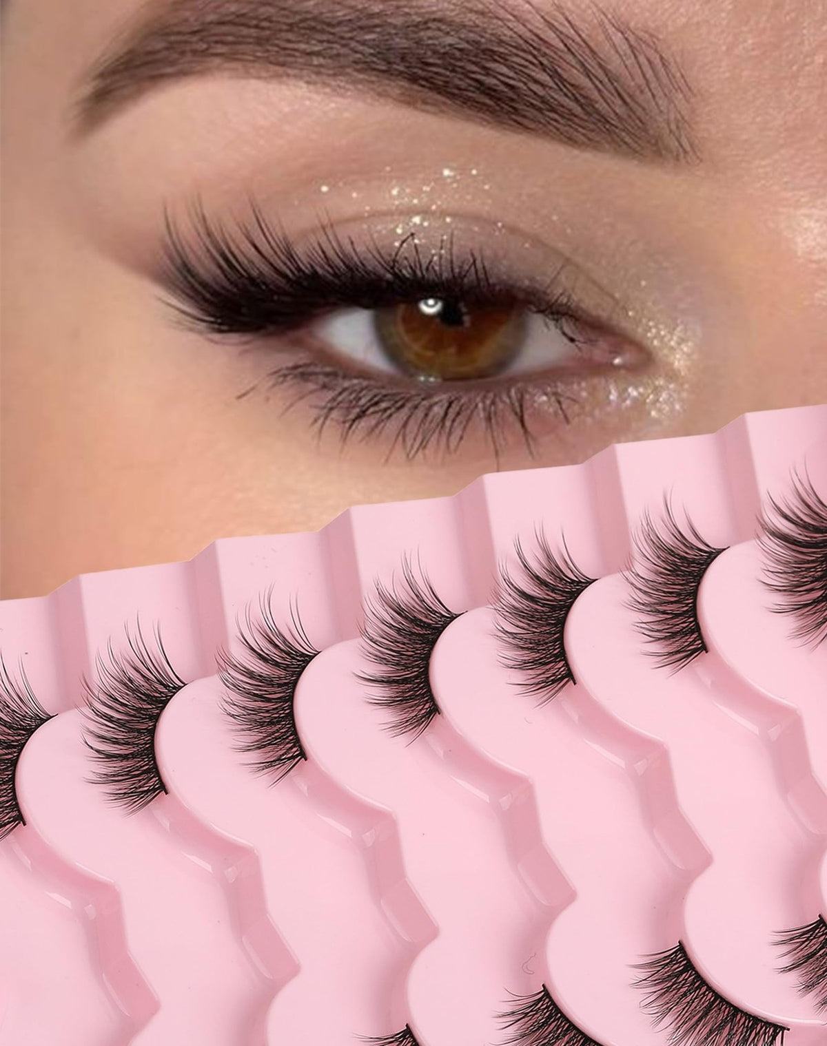 False Eyelashes Cat Eye Wispy End Natural Look Reusable 7 Pair Pack