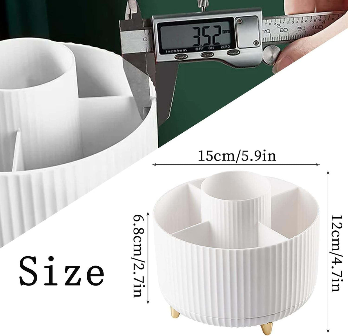 Rotating Makeup Brush Holder with 5 Slots - Large Capacity Organizer