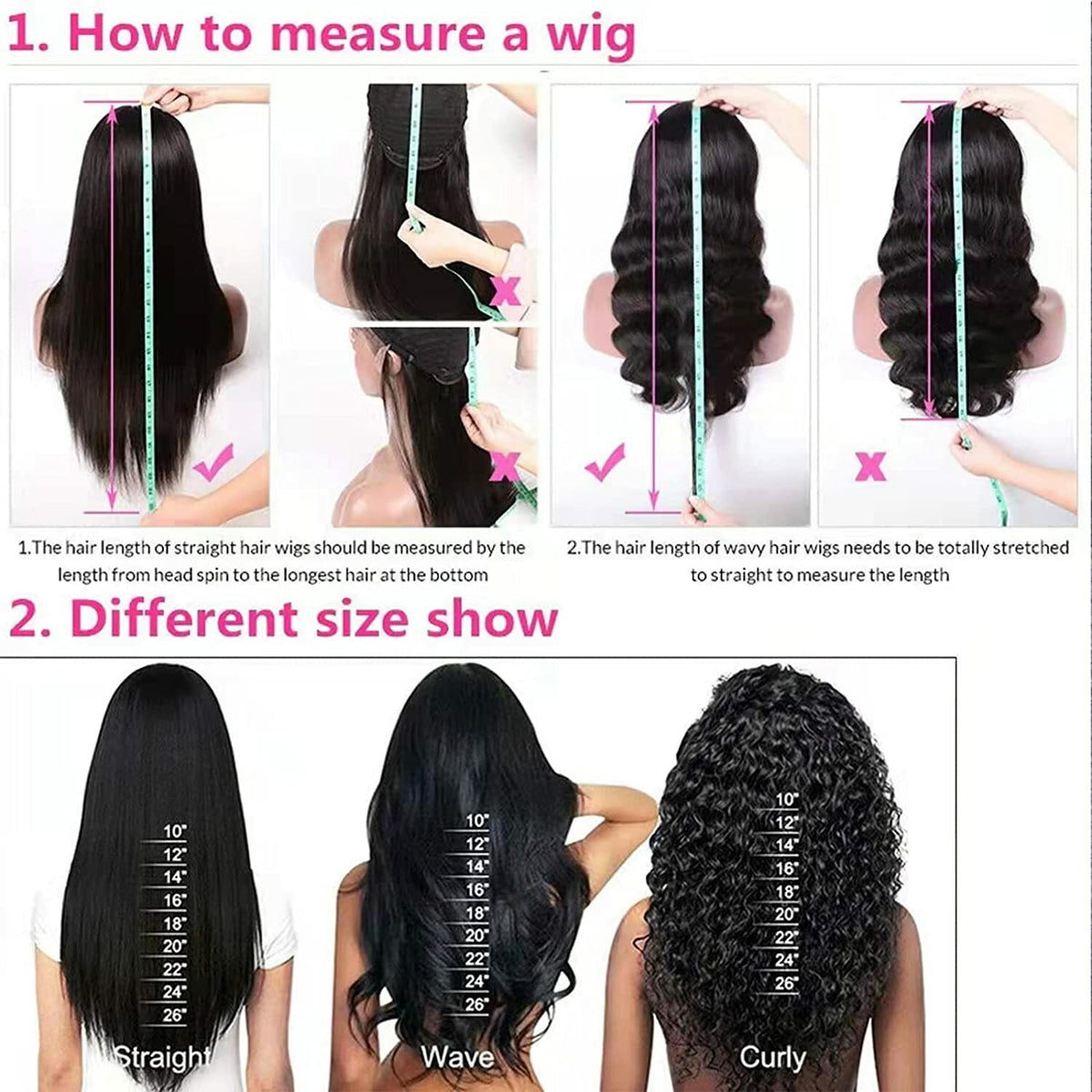 Black Long Body Wave Wig for Women - Natural Curly Wavy Full Hair Extension