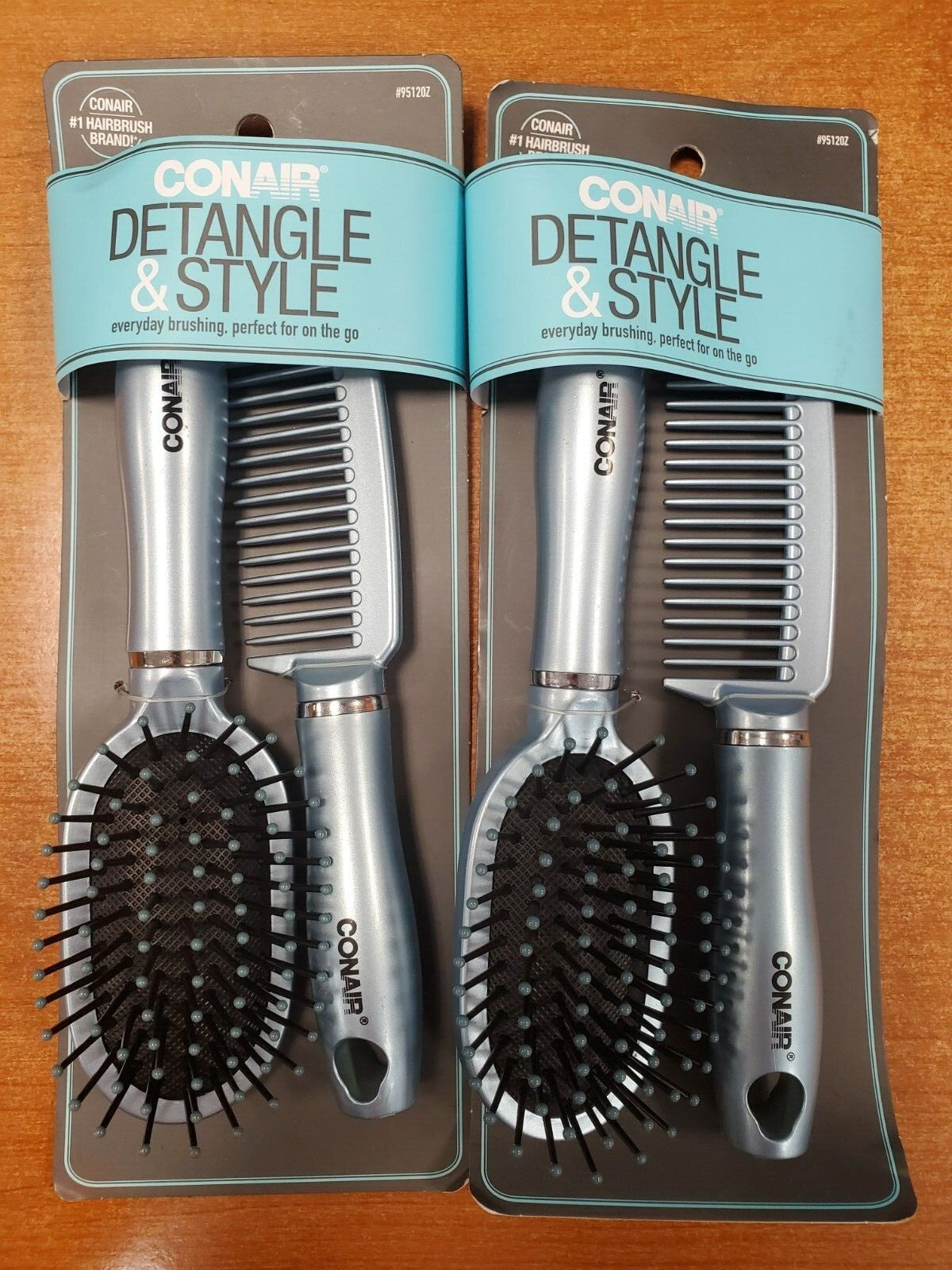 2-Pack Detangling Cushion Brush & Wide Tooth Comb Set - Travel Size Hair Styling Tools