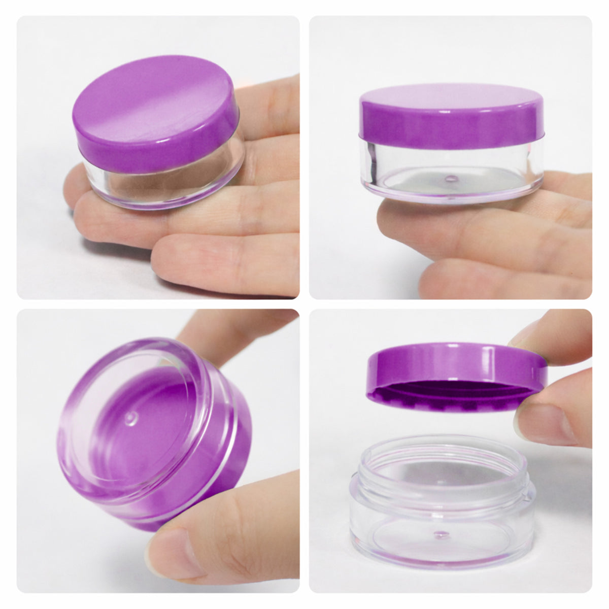 600 Pack 10G Cosmetic Sample Jars with Purple Lids - Clear Plastic Reusable Containers