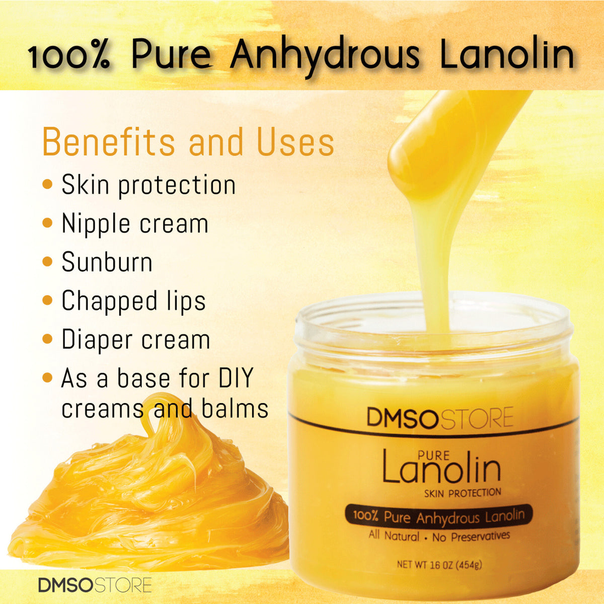 Lanolin USP Grade 4 oz - 100% Pure Anhydrous Moisturizer