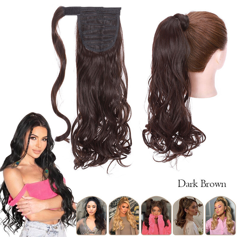 Mega Thick Wrap-On Ponytail Extensions - Natural Human Hair, Curly Wavy Straight