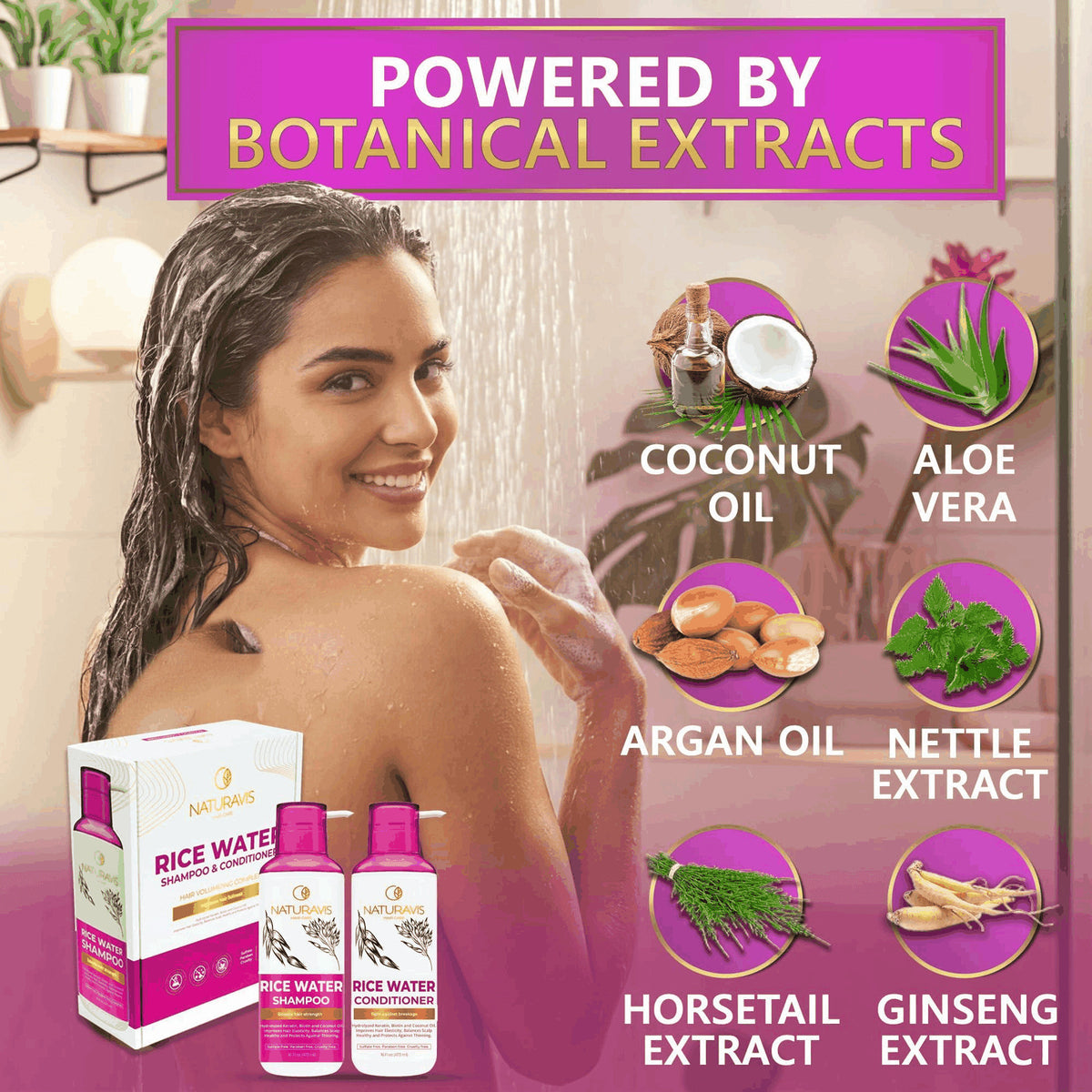 Rice Water Shampoo and Conditioner Set - Sulfate-Free Volumizing for Fine Hair 16 Fl Oz