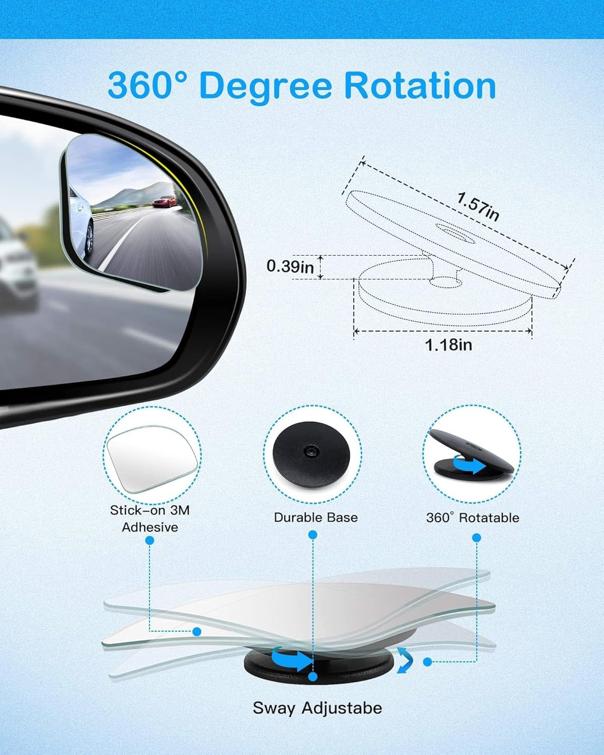 2 Pcs Frameless Fan-Shaped Blind Spot Mirrors for Car Side View