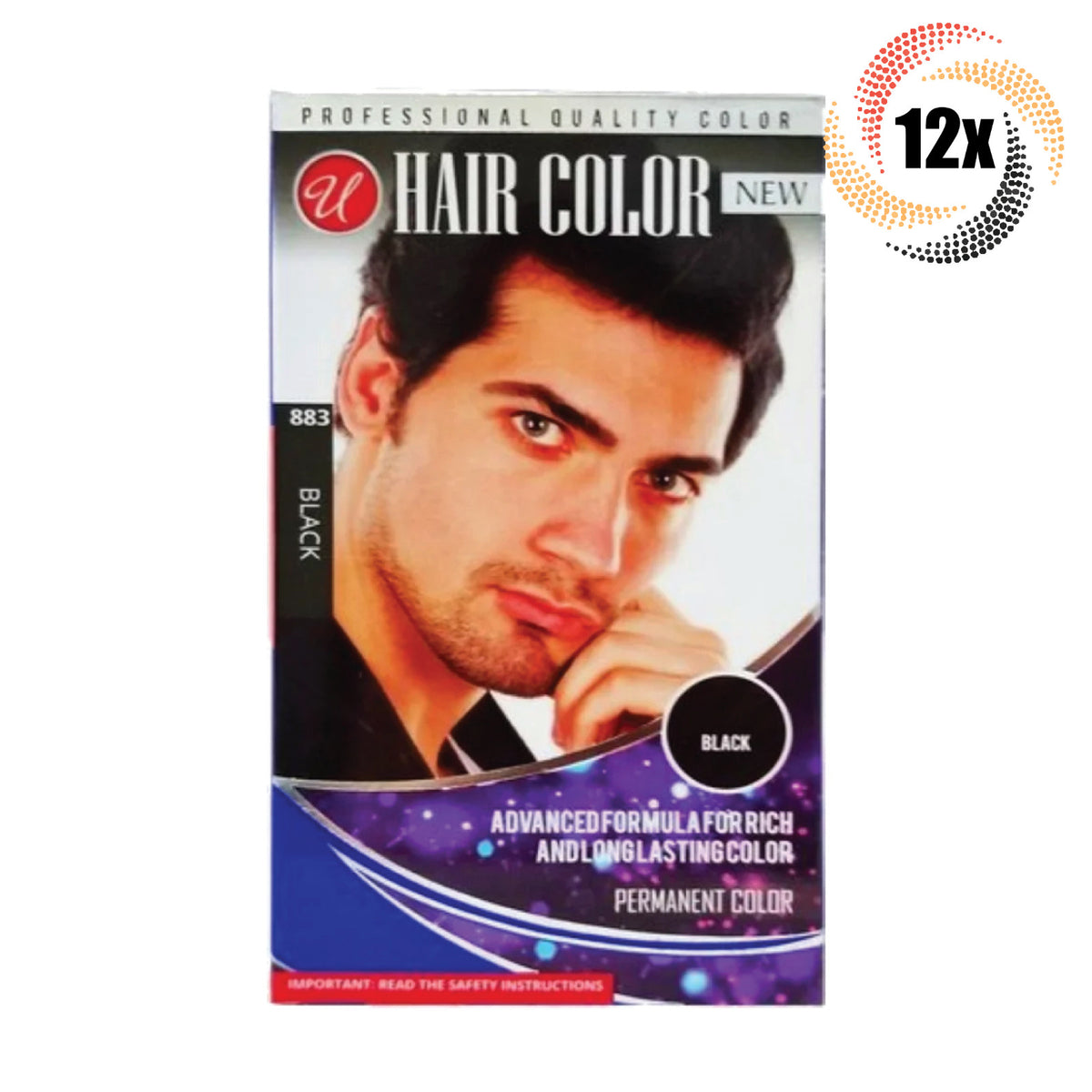 Men's Black Permanent Hair Dye - 12 Pack