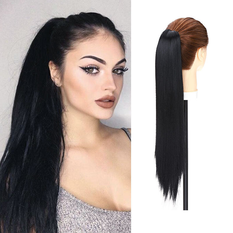 26-Inch Real Human Hair Ponytail Extension with Claw Clip - Thick Hairpiece