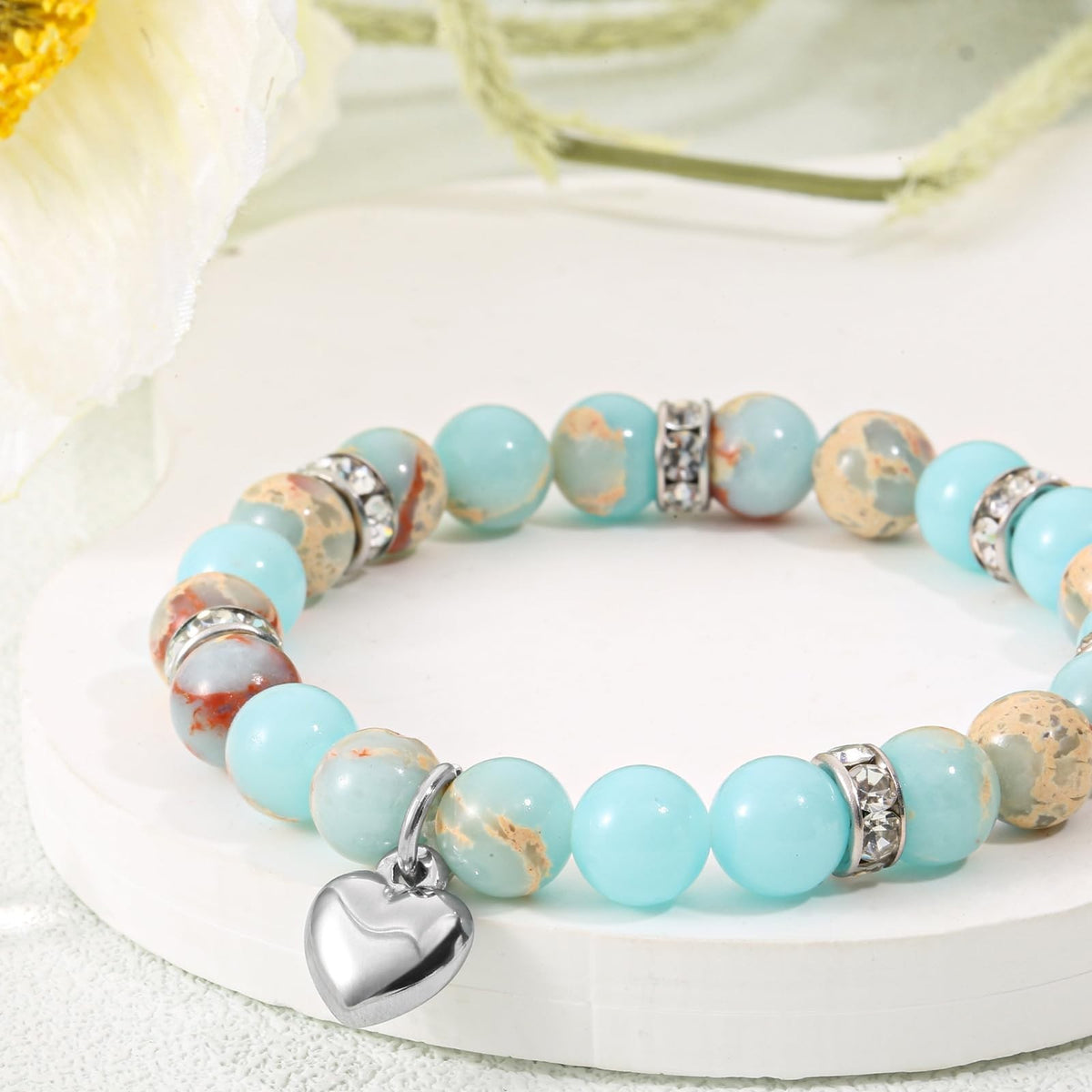 Women’s Turquoise Heart Bead Strand Bracelet - Inspirational Jewelry Gift