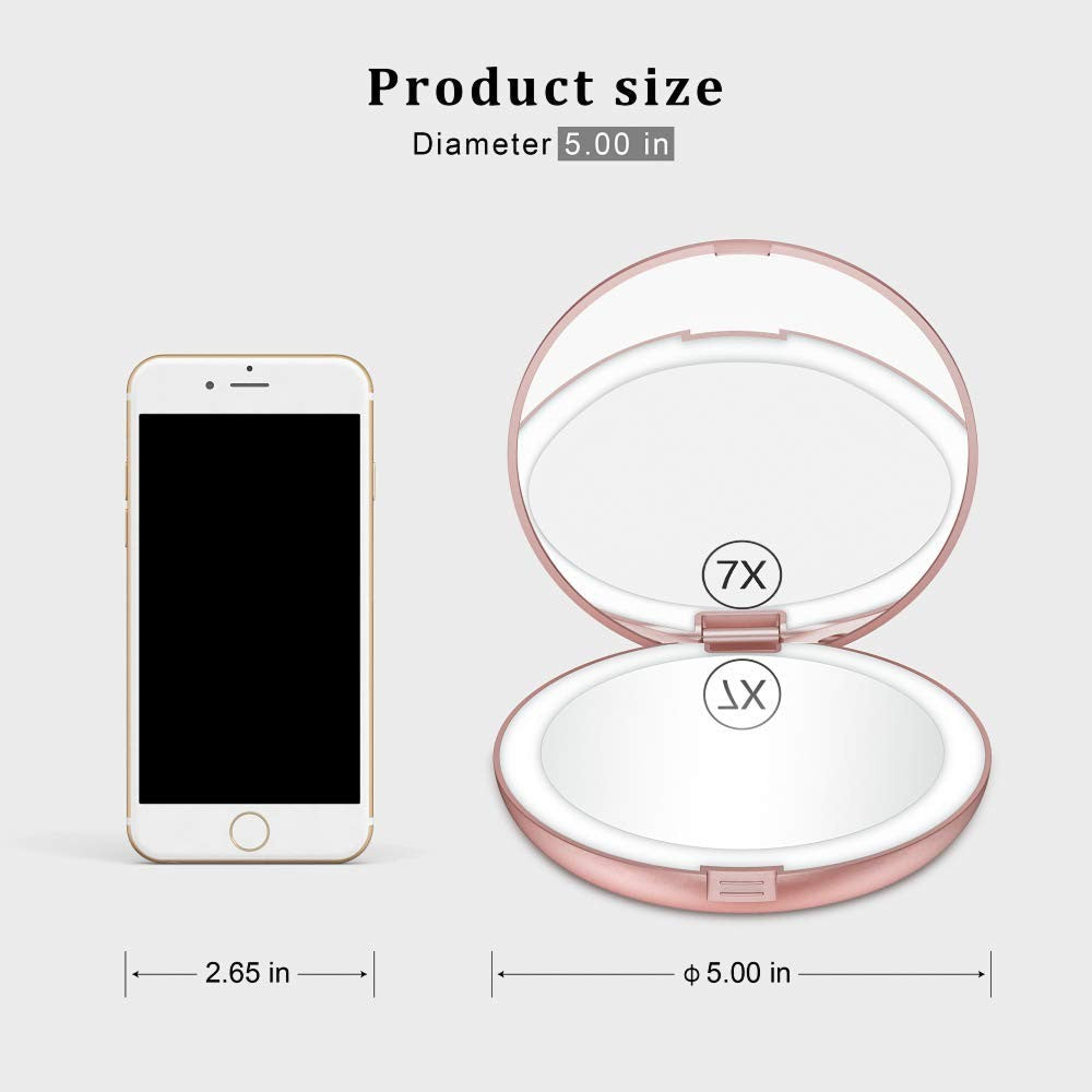 LED Lighted Travel Makeup Mirror with 1x/7x Magnification - Compact & Portable