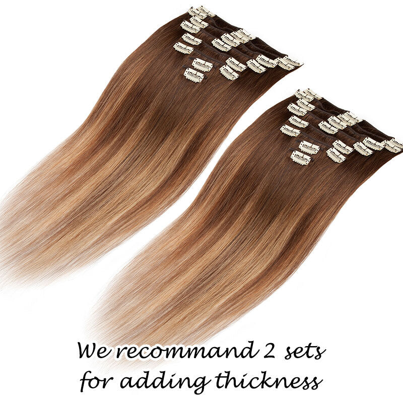 Remy Human Hair Extensions Clip-In Full Head Set - Multiple Colors & Lengths