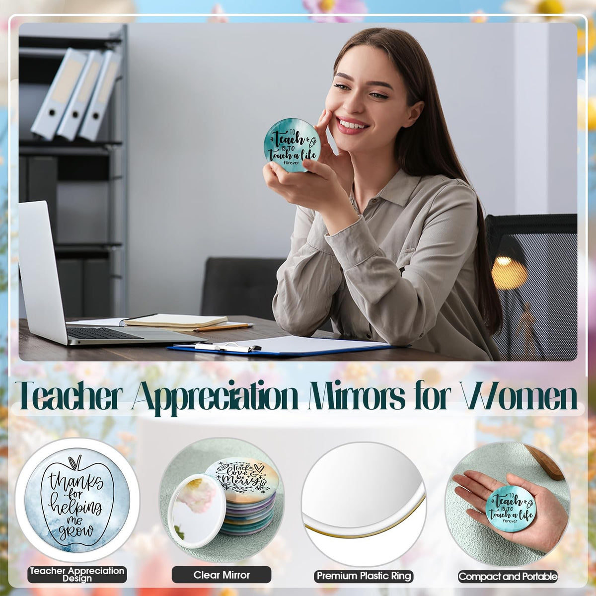 Teacher Appreciation Mini Pocket Mirror Set - 24 Vibrant Small Compact Mirrors