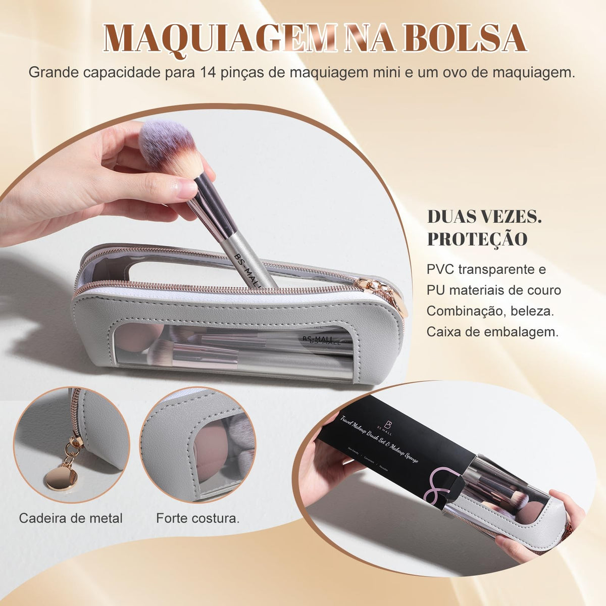 Travel Makeup Brush Set 14 Pcs with Sponge – BS-MALL Champagne
