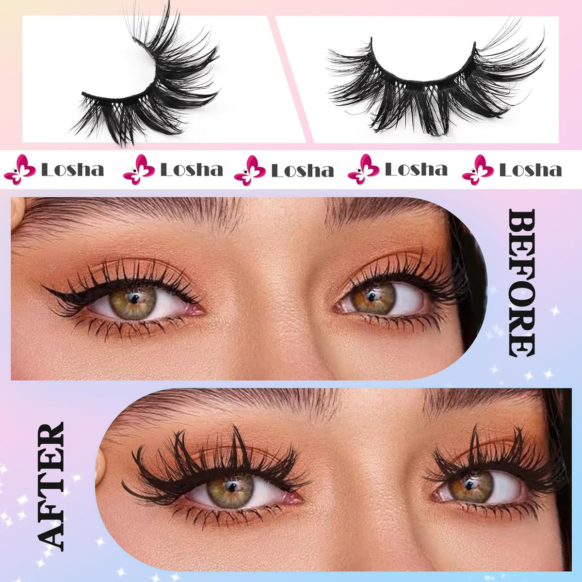 Dramatic 3D Fluffy False Eyelashes - 22mm Wet Look Manga Style