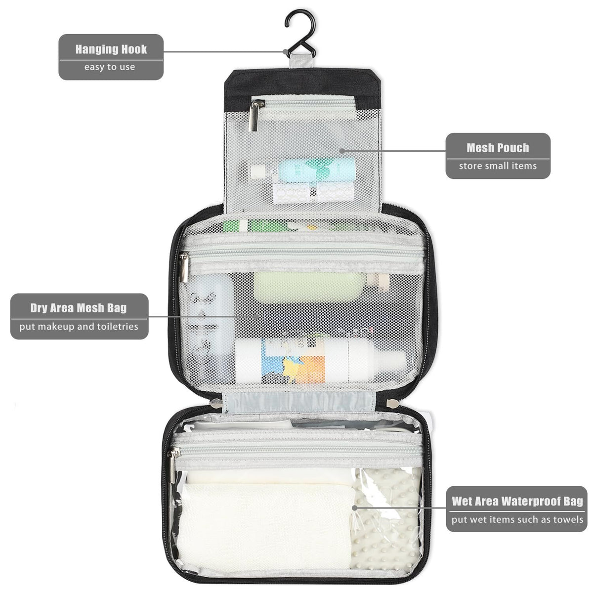 Large Capacity Hanging Travel Toiletry Bag for Men & Women
