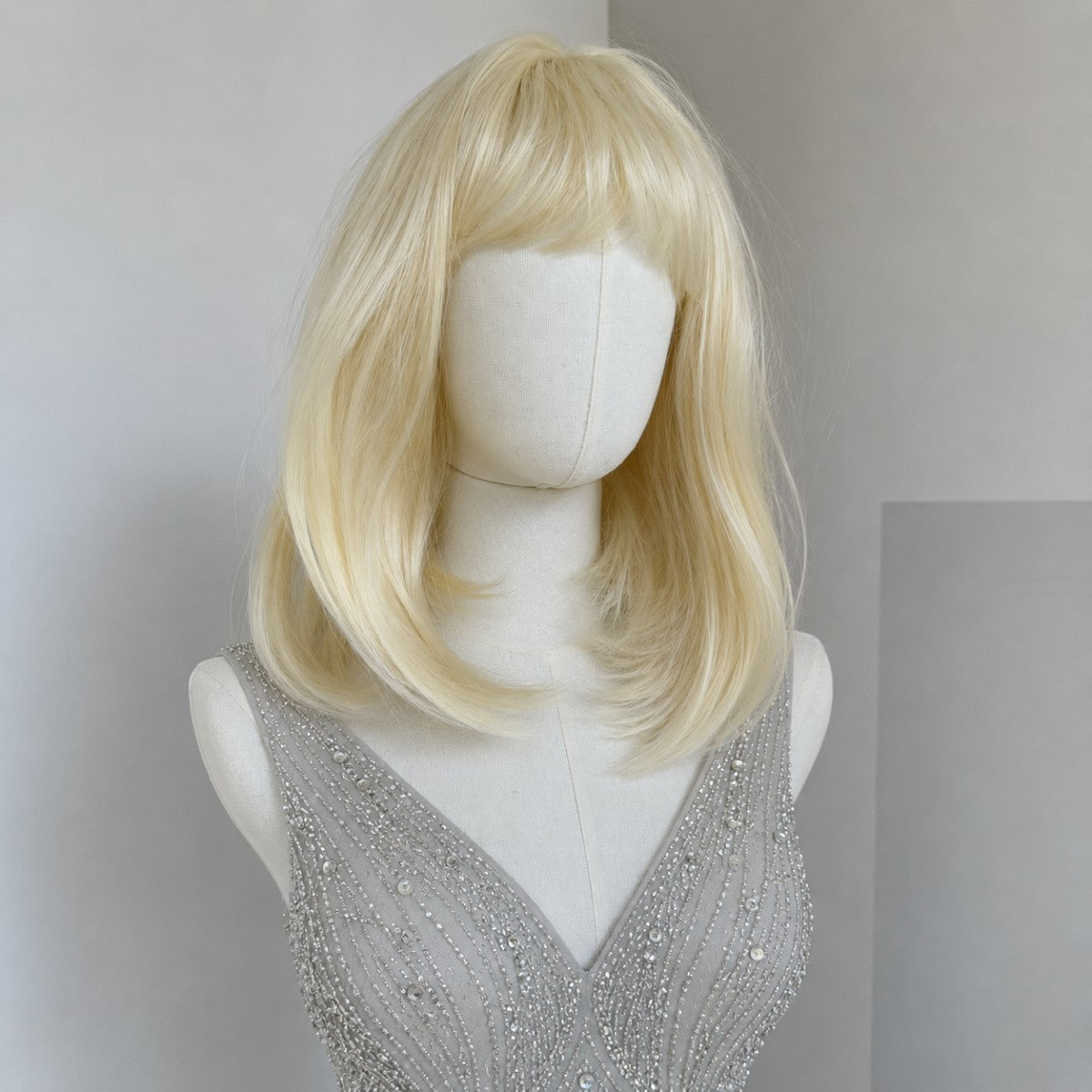 Blonde Heat-Resistant Synthetic Cosplay Wig with Bangs - Bob Straight Style