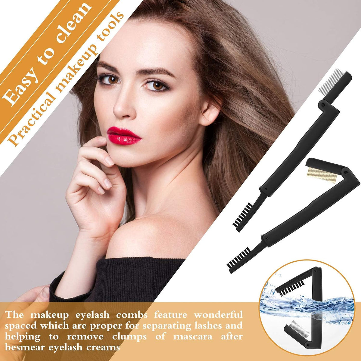 2PCS Folding Eyelash Comb & Eyebrow Separator Makeup Tool for Women
