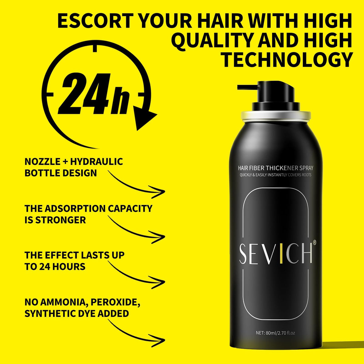 Hair Building Fibers Spray – Instant Thickening Powder, 80ml Black