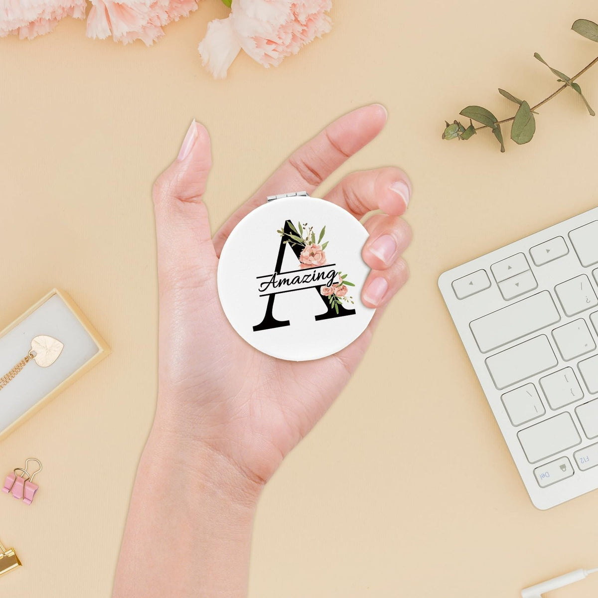 Personalized Initial Compact Mirror for Women - Graduation Gift, Makeup Accessory
