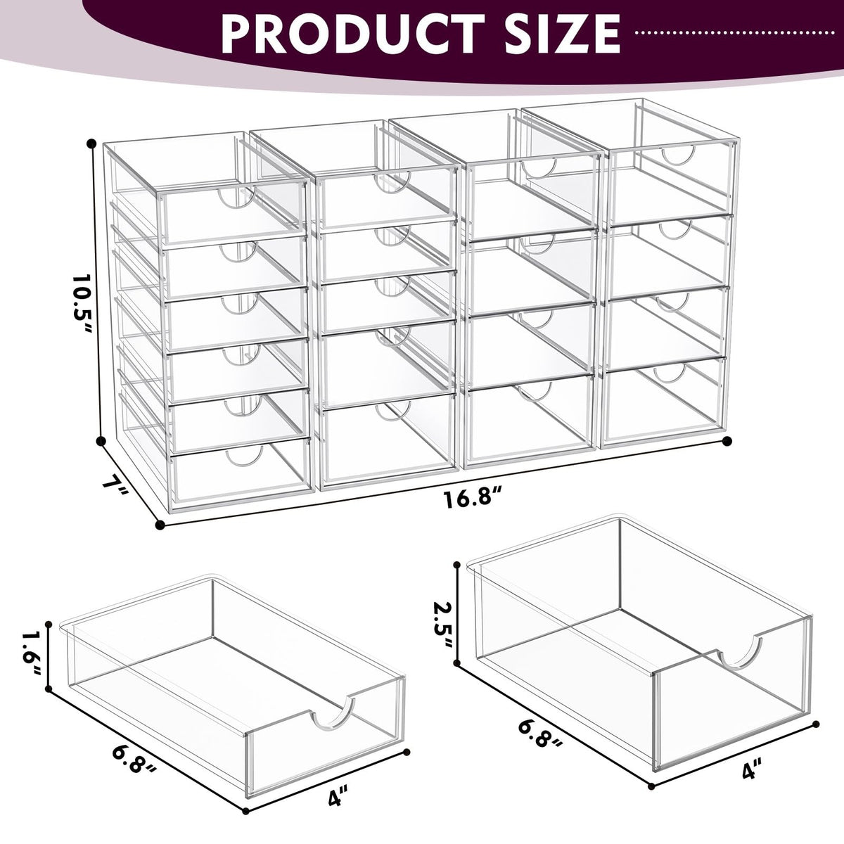 Acrylic Makeup Organizer with 19 Drawers - Clear Bathroom and Vanity Storage