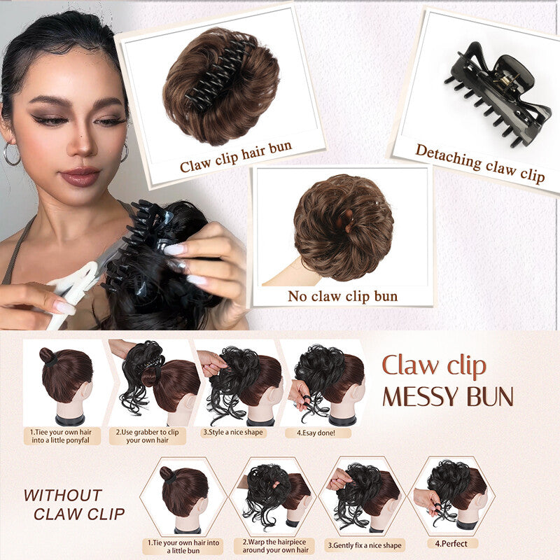 Natural Clip-On Messy Bun Hair Extension with Claw Clip - Blonde