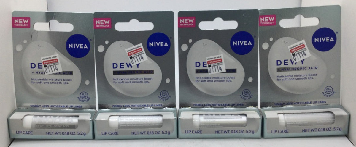 NIVEA Dewy Lip Care with Hyaluronic Acid Lip Balm 4-Pack - Hydrating