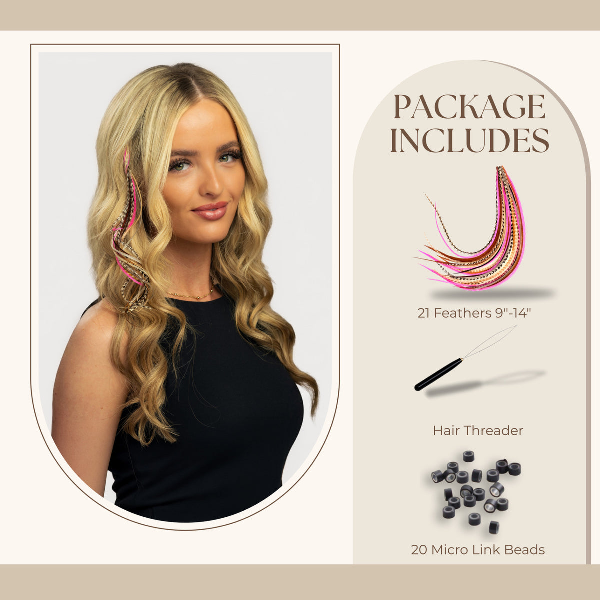 Feather Hair Extensions Kit - 21 Piece Salon Grade Clip-In Extensions in Multiple Colors